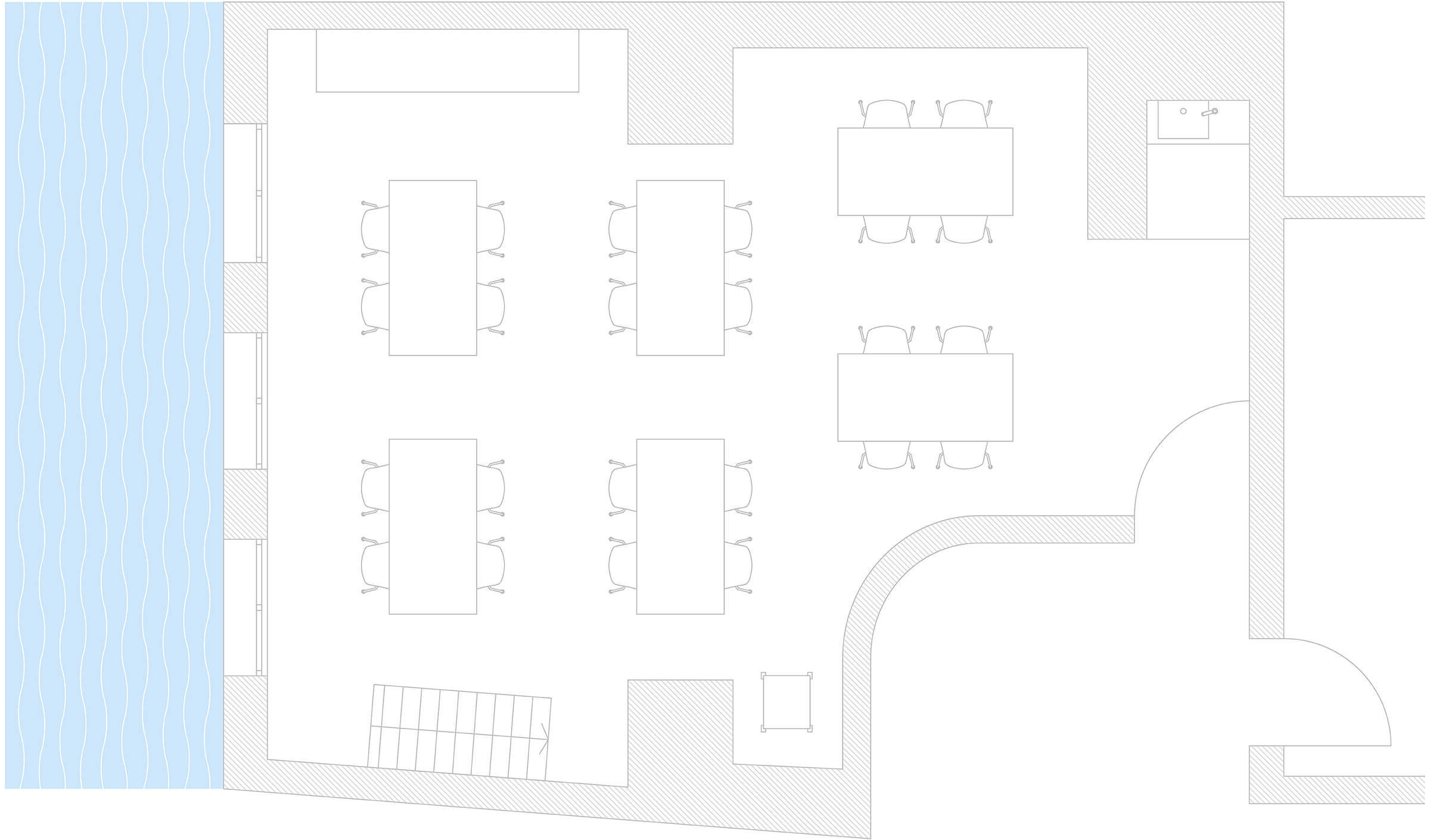 White-Room, Möbliert, Blocktische (24 Personen)